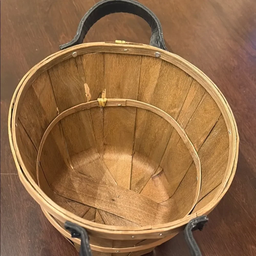 Rustic Wooden Basket with Black Handles